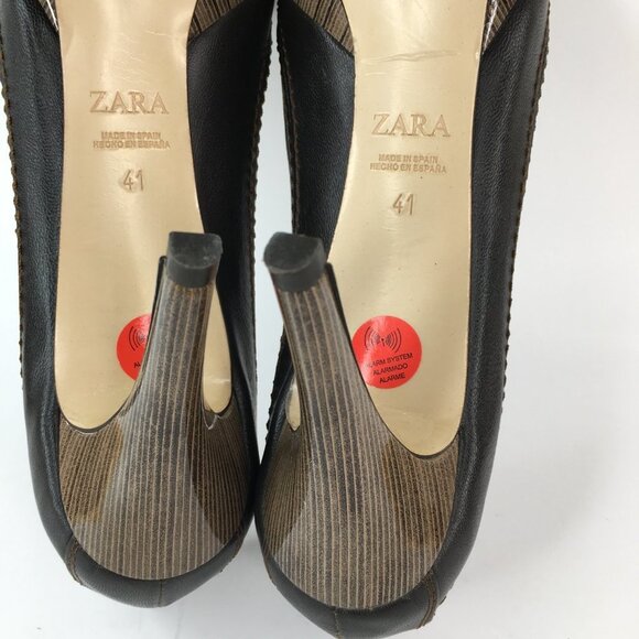 Zara Brown Leather Peep Toe Front Buckle Heels Size 41 - Picture 16 of 16